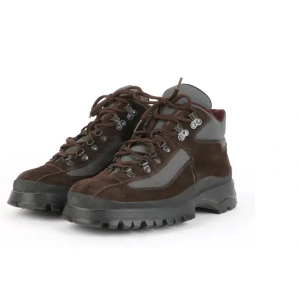 PRADA Suede & Nylon Lace Up Hiking Boots Brown EU 38 1/2 US Size 8 New - Picture 14 of 14